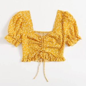 All-Over Heart print Ruffle Trim Crop Top